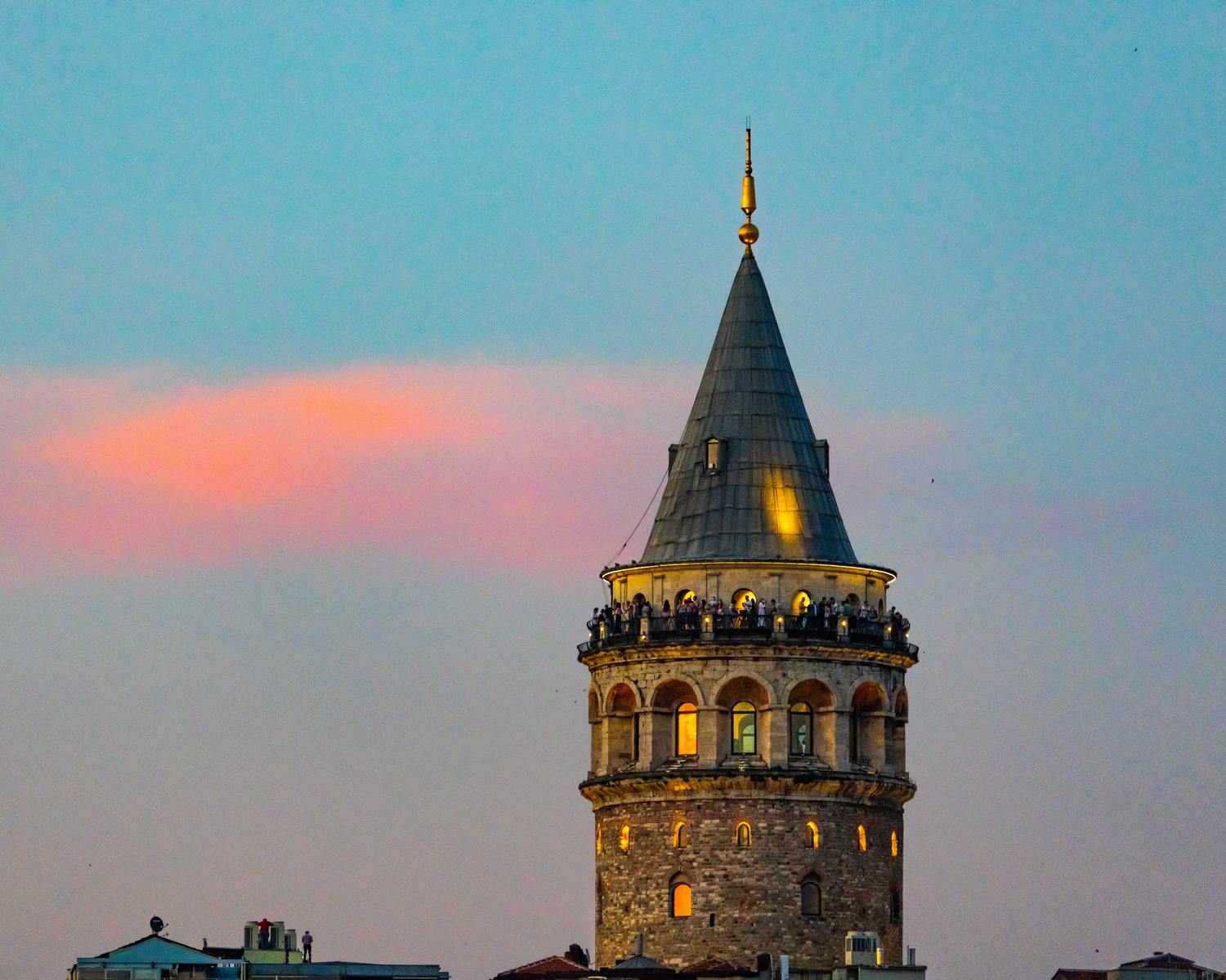Visitors looking over the city from the Galata tower